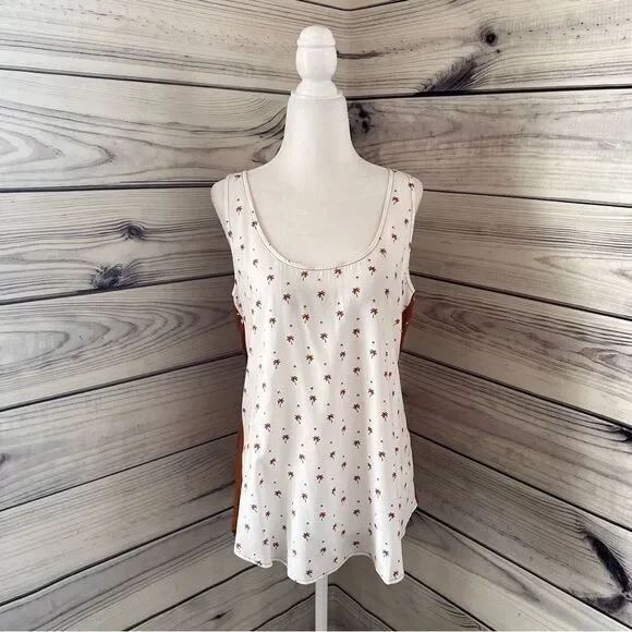 Dolan Anthropologie Brown & White Palm Tree Patterned Colorblock Tank Top - Picture 3 of 9